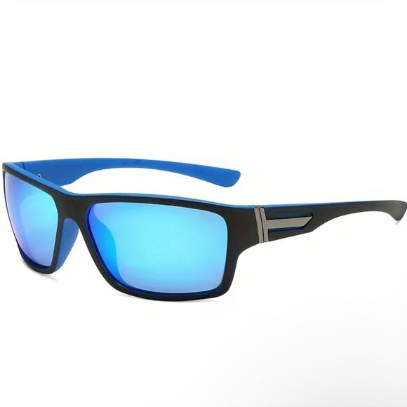 Men Polarized‎ Sunglasses Blue Mirror Lens And Frame Running Fishing Style New - Picture 1 of 9